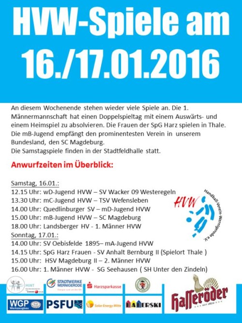 HVW Ansetzungen am kommenden Wochenende